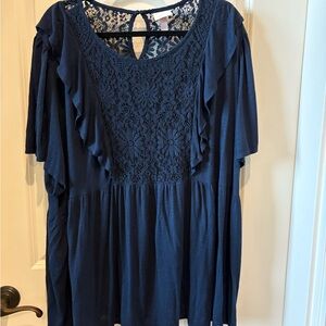 Knox Rose Blue Flutter Sleeve Lace Blouse